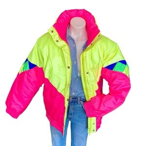 v i n t a g e :: Neon Quilted Goose Down Puffer Ski Jacket